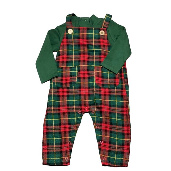Mud Pie NWOT 3-6m Christmas red green plaid romper turtleneck shirt holiday - Picture 1 of 2